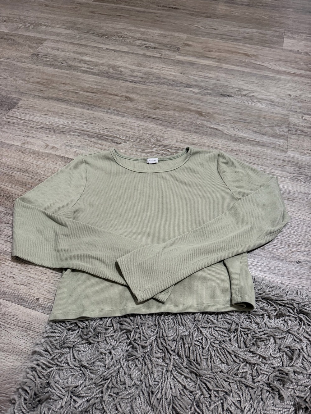 Garage Sage Green Ribbed Crew Neck Top
